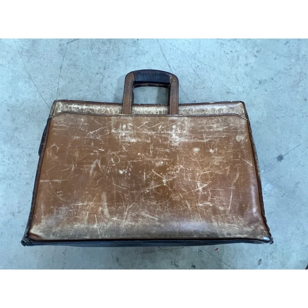 Vintage Leather Briefcase Mens Large Brown‎ Fair Distressed Professional Bag